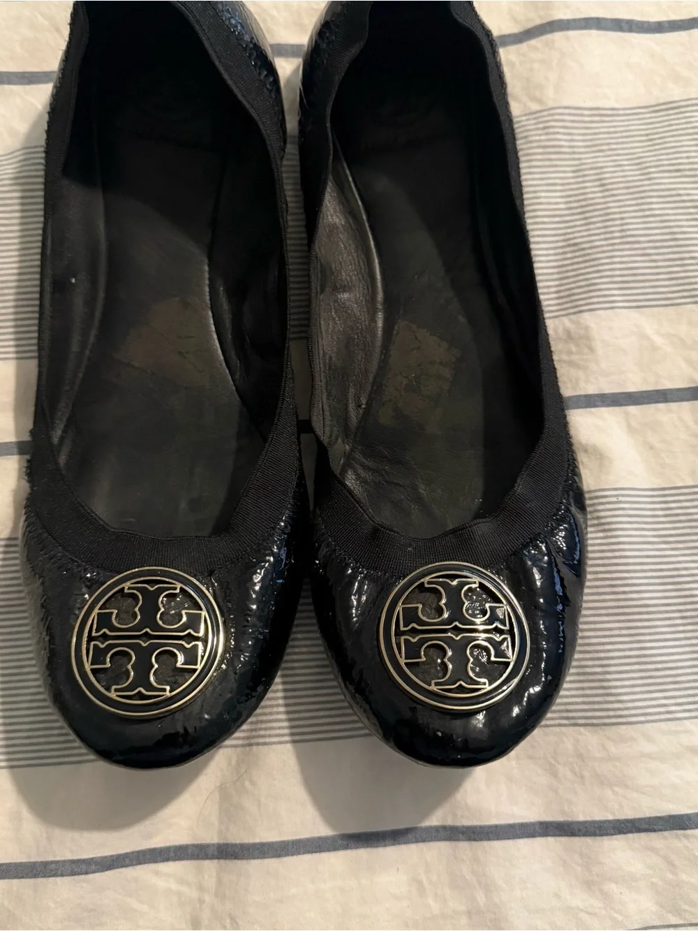 Tory Burch Black Patent Logo Ballet Flats